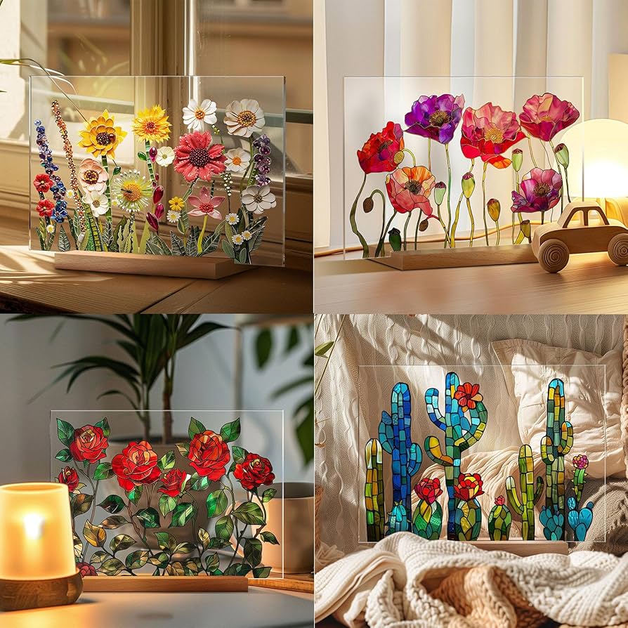 立体的な花柄アクリル画 テクスチャーアート アクリル画 女性 横顔 フラワー 花の絵 原画